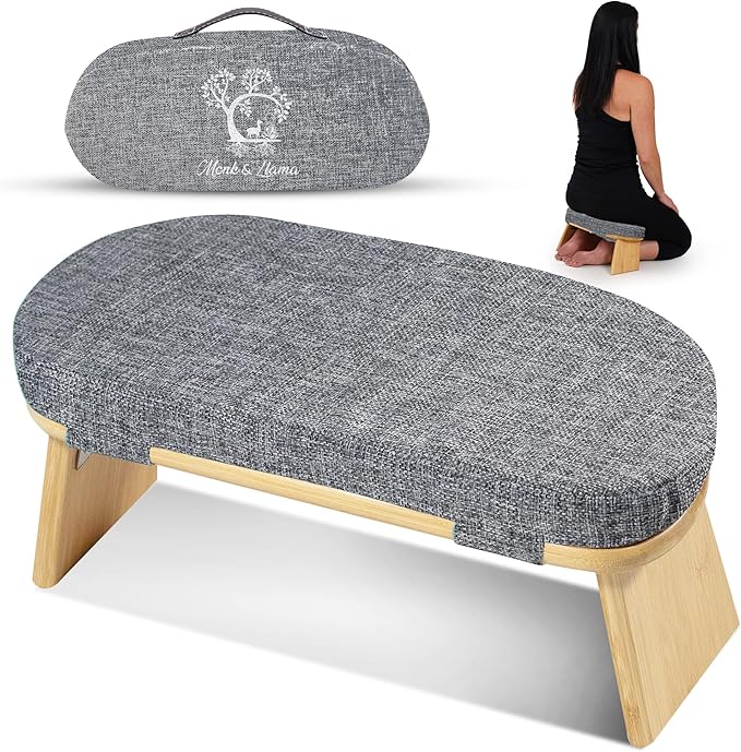 MONK & LLAMA Meditation Bench - Foldable, Ergonomic, Bamboo Kneeling Stool— Perfect Seiza Bench Meditation Stool Chair for Prayer & Travel - Deeper & Enjoyable Sessions