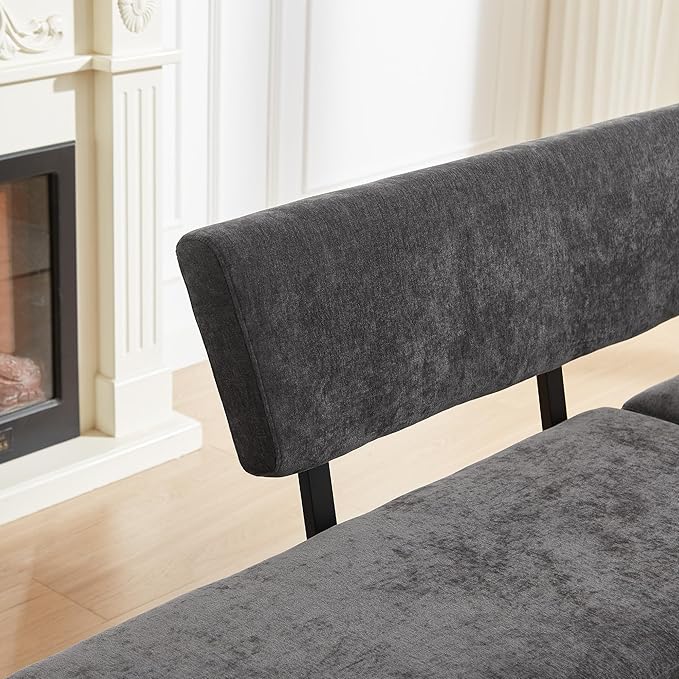 Modern L-Shaped Dining Bench, 67 Inch Fabric Upholstered Corner Sofa with Metal Legs for Kitchen Nook, Living Room, Dining Room (Grey)