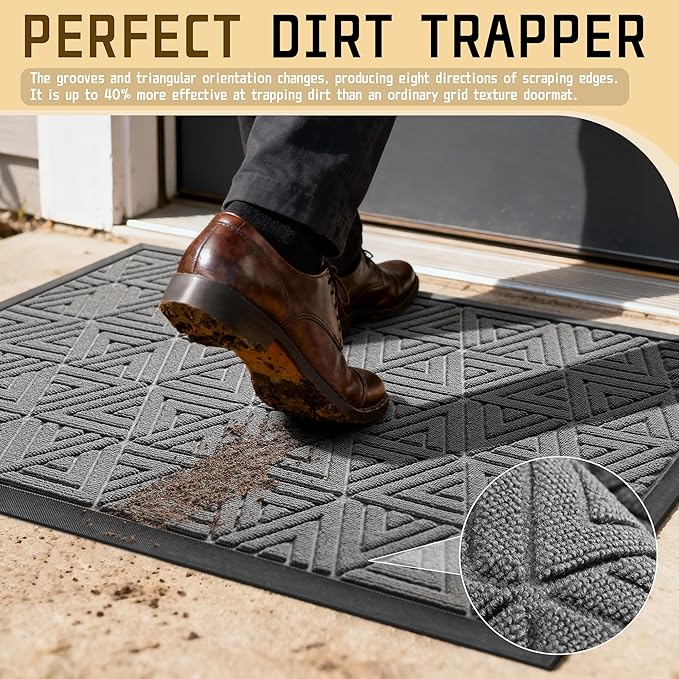 Yimobra Large Door Mat 47x32, All-Weather Waterproof Non-Slip Welcome Matt Outdoor, Heavy Duty Non Slip Doormat for Entryway for Patio and Garage Indoor, Easy Clean, Grey