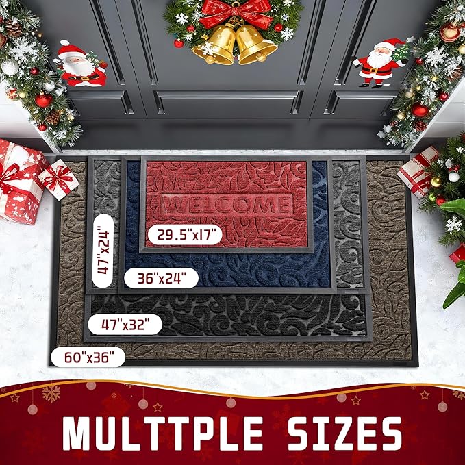 Yimobra Large Welcome Mat 47x24, Waterproof Non-Slip Outdoor Mats for Front Door Outside Entrance, Low-Profile Entryway Mat Indoor for Garage Patio, Wine Red