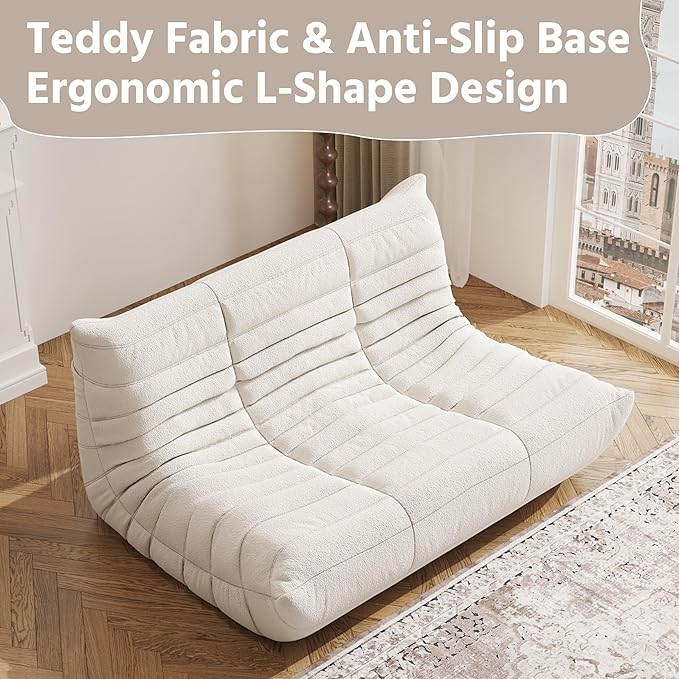 Bean Bag Chair, Fireside Chair, Large Bean Bag Chair for Adults, Bean Bag Chairs for Teens with High-Resilience Foam, Non-Slip Base Floor Lounge Sofa,Living Room (White, Loveseat)