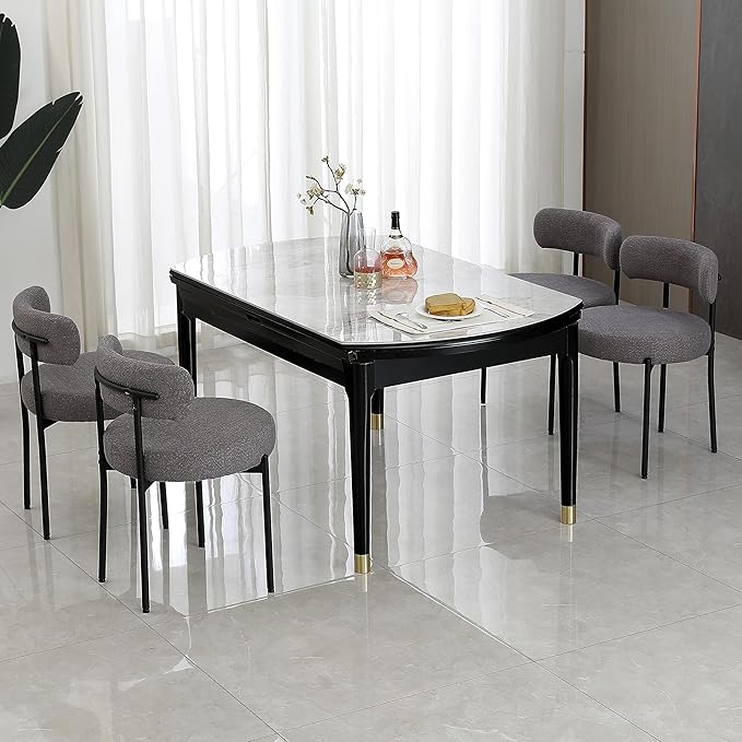 DYHOME Boucle Dining Chairs Set of 4, Upholstered Kitchen Dining Room Chairs, Side Chairs with Thick Cushions and Metal Legs for Kitchen Living Room, Dark Grey