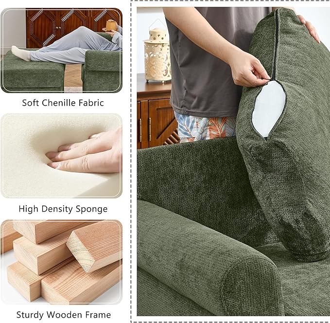 35.82" Accent Chair with Ottoman Set,Upholstered Living Room Chairs for Reading Chair with Chaise Lounge Chairs Indoor, Comfortable Armchair for Bedroom (Green, 35.82")