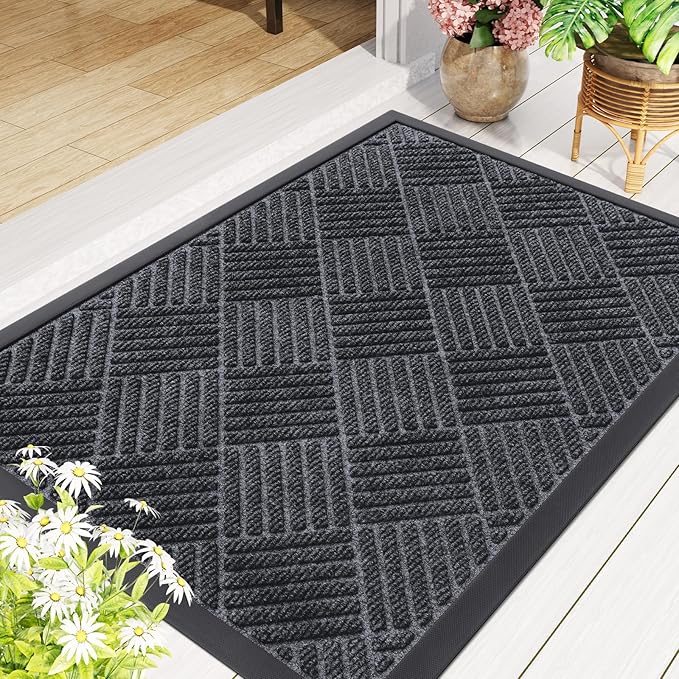 Smiry Front Door Mat Outside Entrance, Heavy Duty Outdoor Indoor Mat, Natural Rubber Doormat, Non Slip, Trap Dirt and Moisture, Easy Clean, Low Profile Patio Porch Entryway Mat, 47x23, Dark Grey