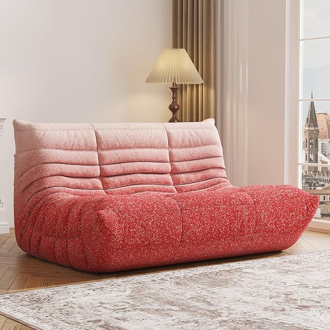 Bean Bag Chair, Fireside Chair, Large Bean Bag Chair for Adults, Bean Bag Chairs for Teens with High-Resilience Foam, Non-Slip Base Floor Lounge Sofa,Living Room (Gradient White-Pink, Loveseat)