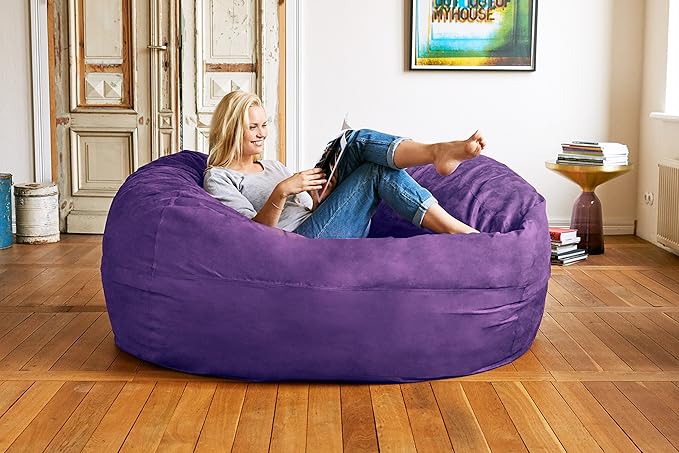 Lumaland Luxurious Giant 6ft Bean Bag Chair with Microsuede Cover - Ultra Soft, Foam Filling, Washable XL Bean Bag Sofa for Kids, Teenagers, Adults - Sack Chair for Dorm, Family Room - Purple
