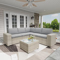 Broivira 6 Piece Patio Furniture Set, 9.8" Wide Arm Sectional Sofa with Storage Armrests, All-Weather Rattan Outdoor Conversation Set for Garden, Porch, Lawn, Backyard, Balcony, Grey
