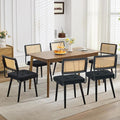 GarveeHome Natural Rattan Dining Chairs Set of 6, Velvet Upholstered Kitchen Chairs with Tall Cane Backrest and Strong Wood Legs for Dining Room, Kitchen, Restaurant, Black