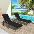 Trumbeak Patio Chaise Lounge Set 3 Pieces Pool Lounge Chairs,Cushioned Outdoor Folding Lounge Chair w/Arm and Rattan Adjustable Backrest for Poolside Porch,Folding Table Included,Black