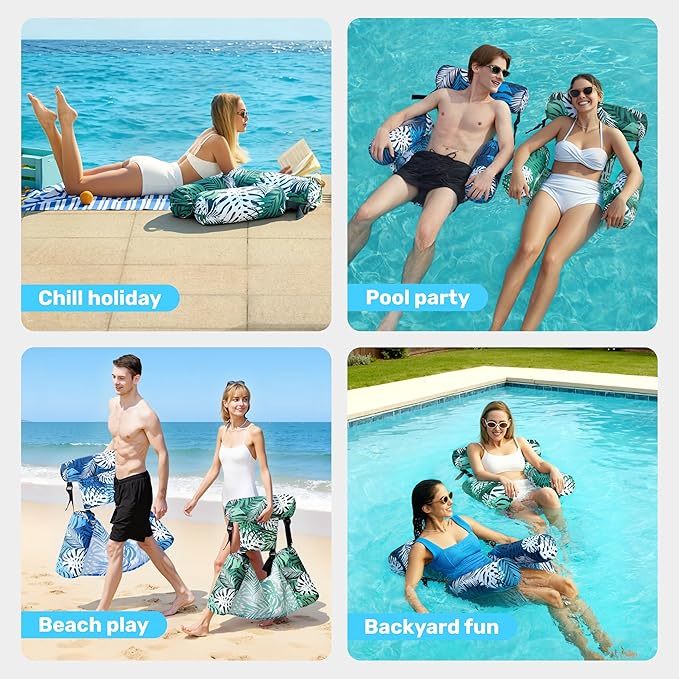 SLOOSH Inflatable Pool Floats Adult,2 Packs Floating Lounge Chairs,Blow up Pool Noodles for Adult Heavy Duty,Floating Chair for Party Summer Water Beach Lake Fun
