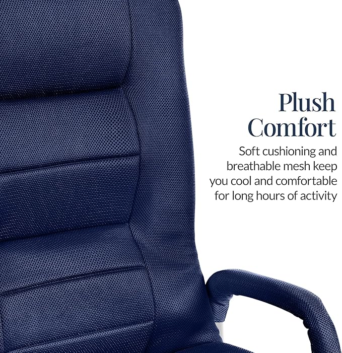 Best Choice Products Swivel Gaming Chair 360 Degree Multipurpose Floor Chair Rocker for TV, Reading, Playing Video Games w/Lumbar Support, Armrest Handles, Adjustable Foldable Backrest - Navy