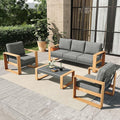 4 Pieces Aluminum Patio Furniture Set, Outdoor Conversation Sets with High Backrest Sofa and Coffee Table for Garden and Backyard