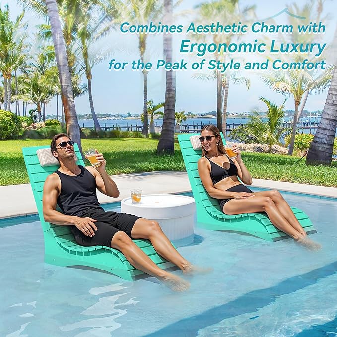 Homenjoy HDPS Pool Lounge Chairs Set of 4, Use in Pools Lounge Chairs up to 10-Inches of Water, Chaise Chairs with Headrest, Lounge Chair Outdoor, Fade-Resistant Pool Lounger for Deck