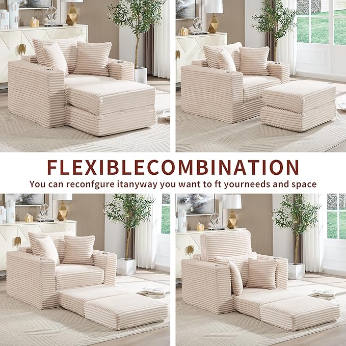 Boneless Chaise Lounge Chair Indoor, All-Foam Convertible Lounge Chair with No Frame, Wide Reclining Floor Lounger for Reading, Napping & Relaxation, No Assembly Needed (Beige)