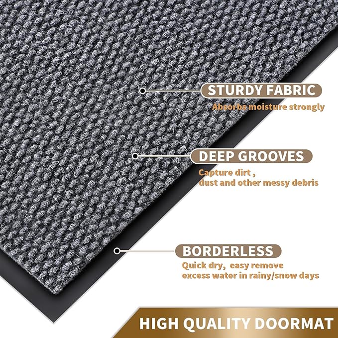 Yimobra Doormat Outdoor Indoor Entrance 36 x 24, All-Season All-Weather Front Door Mat, 100% Waterproof Welcome Matt for Floor Garage Outside Entry, Stain and Fade Resistant,Gray White
