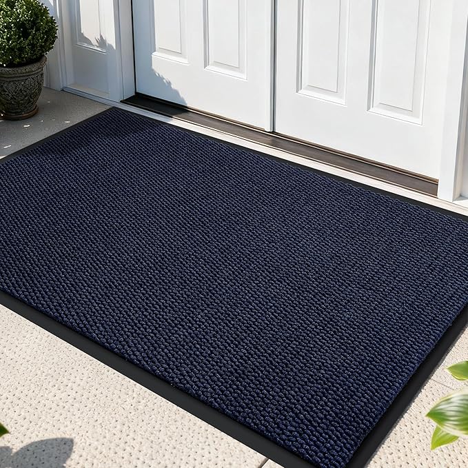 Yimobra Doormat Outdoor Indoor Entrance 47 x 32, All-Season All-Weather Front Door Mat, 100% Waterproof Welcome Matt for Floor Garage Outside Entry, Stain and Fade Resistant,Navy Blue