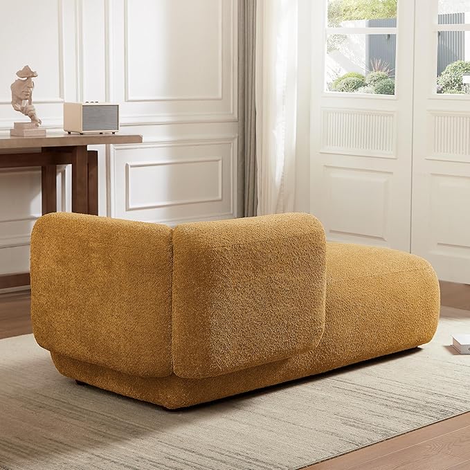 ZEKOKO Boucle Chaise Lounge Chair Indoor Comfy Fluffy Lounge Sofa Upholstered Chaise Lounge Modern Lounge Chair Indoor for Living Room Bedroom Office (Left Hand, Orange)