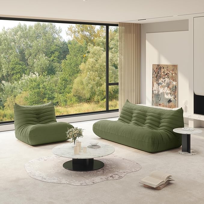 Bean Bag Chair for Adults, Fireside Chair Lazy Floor Sofa, Modern Corduroy Fabric Caterpillar Sofa Couch, Armless Foam Lounger Tatami Recliner Bean Bag Couch for Living Room Bedroom Dorm Office
