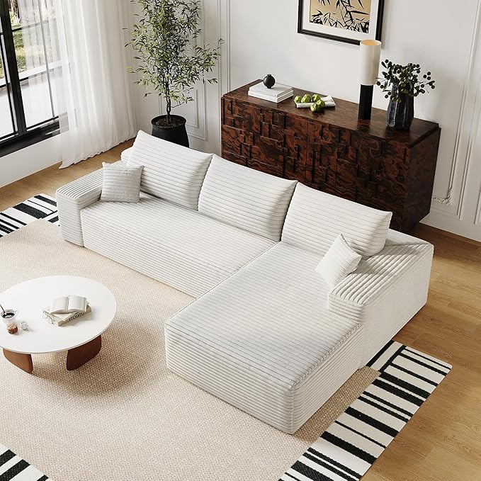 AUGOP 108" Sectional Couches for Living Room Modern Modular Sofa with L-Shape Couchs Upholstered Boneless Couch Deep Seat Sectional Couch with Chaise (White, Right Facing Chaise+2Seaters)