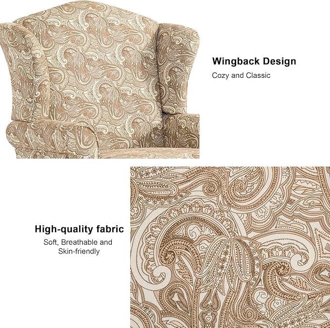 DREAMSIDEA Accent Chair, High Back Upholstered Armchair with High Resilience Sponge & Wood Legs, Mid-Century Modern Comfy Single Sofa Reading Chairs for Living Room, Bedroom (Floral Sand, Set of 1)
