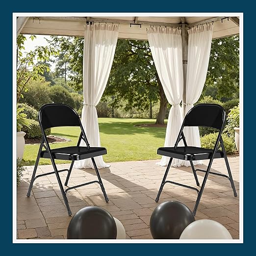 OEF Furnishings OEF50 Series All-Steel Heavy-Duty Folding Chairs with 500 lb Weight Capacity (4-Pack, Black)