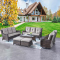 Rilyson Wicker Patio Furniture Set - 7 Piece Rattan Outdoor Sectional Conversation Sets with 2 Rocking Swivel Chairs,2 Ottomans,2 Sofa and 1 Coffee Table for Porch Deck Garden(Brown/Grey)