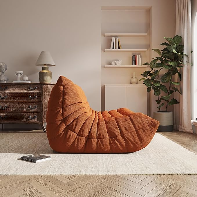Bean Bag Chair, Oversized Bean Bag Chair for Living Room, Fireside Chair for Adults with Memory Foam Filled, Big Accent Lounge Floor Sofa for Reading, Relax, No Assembly Required. (Orange 3-Seater)