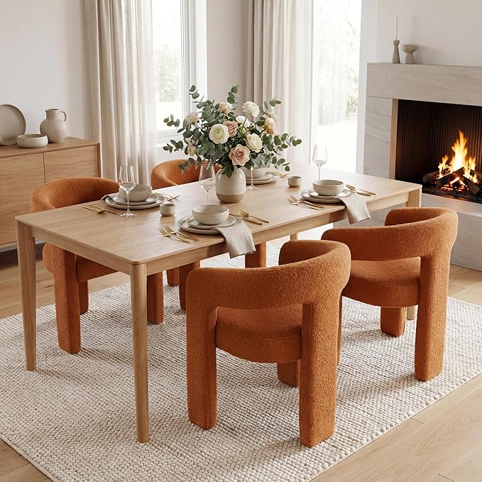 DAYALANE Boucle Dining Chairs Set of 2, Upholstered Sherpa Kitchen Chairs with Arms Comfy Barrel Side Chair for Living Room/Dining Room/Reception, Windsor Tan
