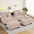 Oversized Chaise Lounge Chair Indoor with Storage & USB, Cup Holder & Ottoman, Firm Solid Wood Frame with Long Service Life Corduroy Oversized Lounge Reading Chair for Large Study Room - Pink
