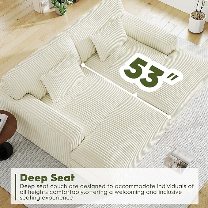 83" Oversized Chaise Lounge Sofa Chair Indoor，Soft Corduroy Fabric, Boneless sofawith Cushion，A Comfortable, deep-Seated Cloud Sofa for use in The Living Room.(2-Seater-White)