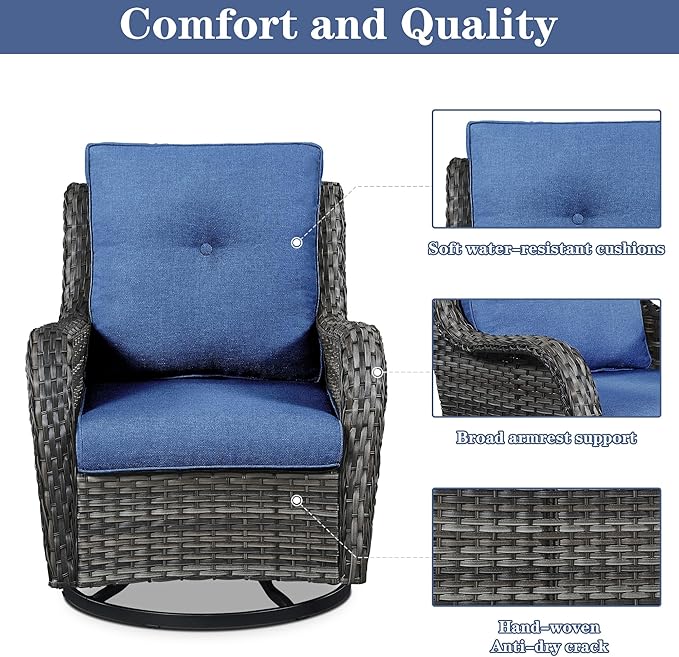 Belord 4 Pieces Patio Furniture Sets, Wicker Patio Swivel Glider Chair with Ottomans, Outdoor Furniture Set for Outside Porch, Deck, Balcony, Garden