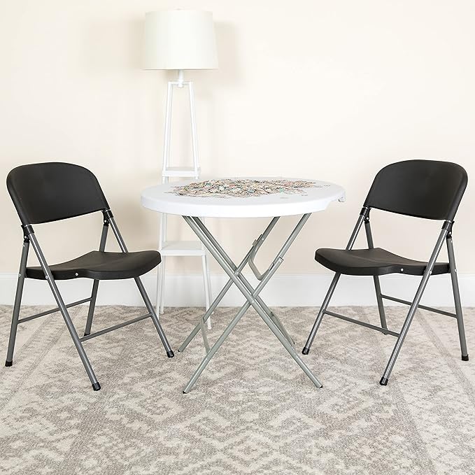 Flash Furniture 2 Pack HERCULES Series 330 lb. Capacity Black Plastic Folding Chair with Charcoal Frame