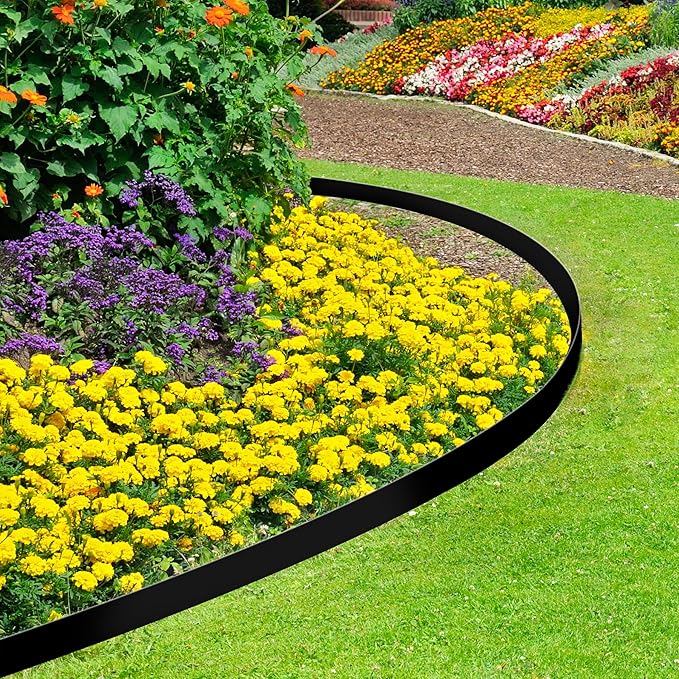 Hemikaki 4 Inch Tall Garden Edging Border 66FT with 90pcs Spikes, Plastic Edging Border for Landscaping, Lawn, Garden, Flower Beds, Paver, Pathway