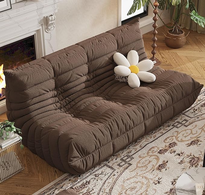 Bean Bag Chair, Fireside Chair, Large Bean Bag Chair for Adults, Bean Bag Chairs for Teens with High-Resilience Foam, Non-Slip Base Floor Lounge Sofa,Living Room (Coffee, 3-Seater)