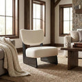 Beige Furry Living Room Chair, Cozy Upholstered Armless Accent Chair for Bedroom, Black Wood Frame, Vintage Modern Lounge Reading Chair for Apartment Waiting Room Office,1 PCS, Beige