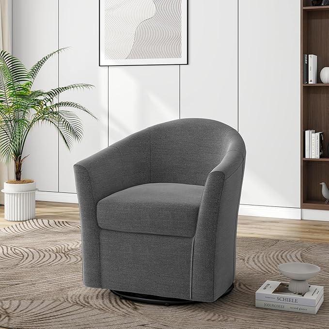 DREAMSIDEA Swivel Accent Chair Armchair, Modern Round Single Sofa Seating Comfy Reading Barrel Chairs for Living Room Bedroom (Grey, Set of 2)