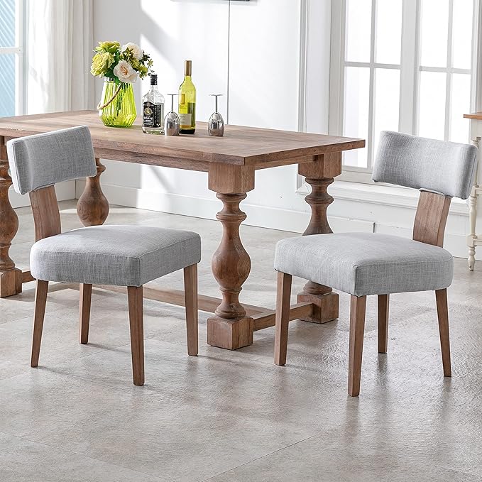RIVOVA Linen Dining Chairs Set of 2 Modern Dining Chair with Wood Legs, Upholstered Dining Chairs for Dining Room, Kitchen, Vanity, Living Room, Grey