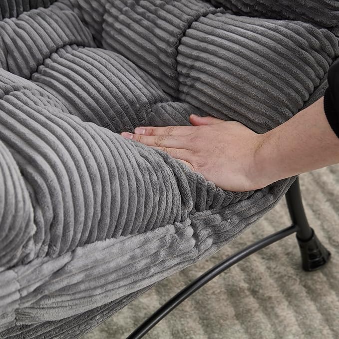 KEIKI Accent Chair with Storage & Ottoman, Flannelette Reading Corner Lazy Chairs w/Steel Frame, Comfy Lounge Arm Chair W/Footrest, Leisure Sofa Armchair for Living Room, Bedroom, Easy Assembly, Grey
