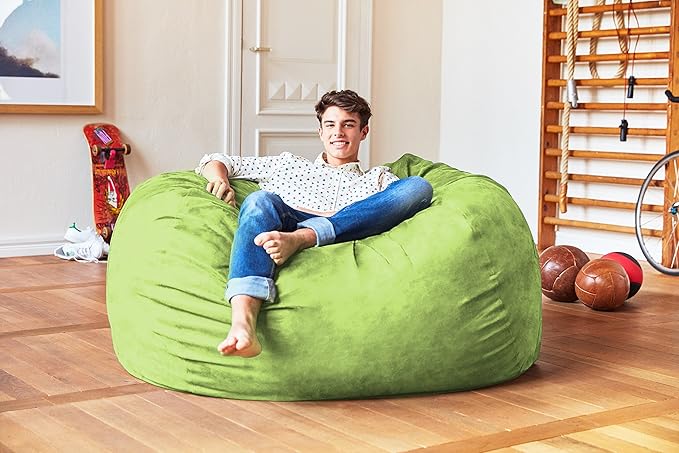 Lumaland Luxurious 5ft Large Bean Bag Chair with Microsuede Cover - Ultra Soft, Foam Filling, Washable Bean Bag Sofa for Kids, Teenagers, Adults - Sack Chair for Dorm, Family Room - Light Green