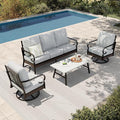 HERA'S HOUSE 4 Piece Metal Patio Furniture Set, All Weather Outdoor Conversation Set with 3 Seat Sofa, 2 Swivel Chairs & Coffee Table, Seats 5 for Backyard, Garden, Deck, Light Grey