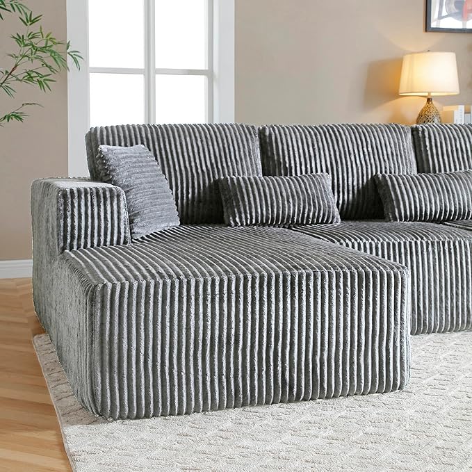 108" Boneless Cloud Sectional Couches for Living Room, Comfy Fluffy L Shaped Memory Foam Deep Seat Boneless Couch, Modular Sectional Sofa with Left Facing Chaise, Dark Grey