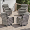 Rilyson Outdoor Swivel Rocker Chairs - All Weather Resistant Wicker Patio Furniture Set of 4 with High Back and 6 inch Thick Cushions for Deck Porch Yard and Poolside, Mixed Grey/Grey