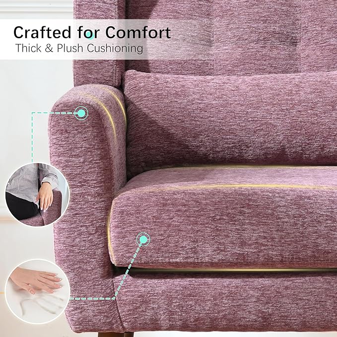 CHSICFOR Modern Accent Chair, Upholstered Arm Chair with Waist Pillow, Single Sofa Chair for Living Room Bedroom Small Spaces (Purple)