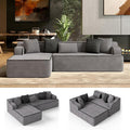 HERA'S HOUSE 105" Cloud Sectional Couch, Modular Upholstered Sofa with L-Shaped Chaise, Corduroy Boneless Couches with Wide Armrest and 5 Throw Pillows for Living Room, No Assembly Required, Grey