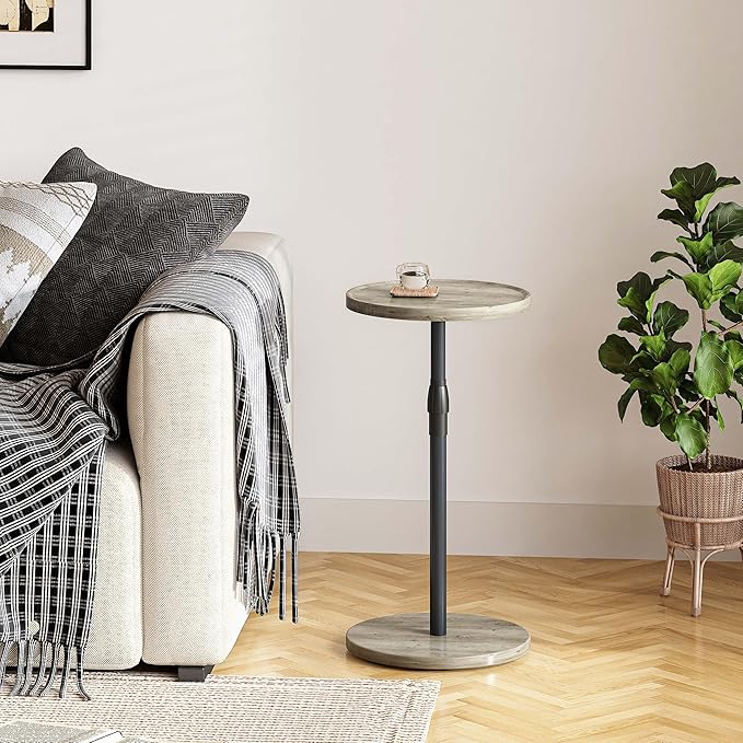 IRCPEN Adjustable End Table, Small Round Side Table, Drink Table for Small Spaces, Pedestal Nightstand for Living Room, Bedroom, Sofa Couch, Oak ET-010QK