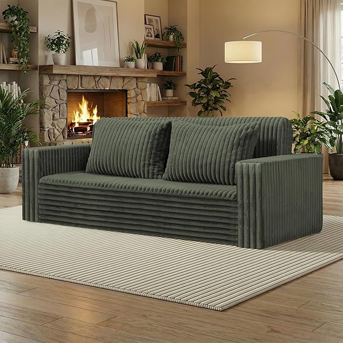 HABUTWAY Folding Sofa Bed, 2 in 1 Convertible Sleeper Chair with 2 Pillows, Portable Fold Out Chair Bed with Armrest, Comfy Floor Couch, Lazy Sofa for Living Room Bedroom Dorm Home Office, Green