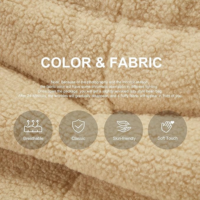 Bean Bag Chairs for Adults Giant Bean Bag Chair Memory Foam BeanBag Chair Bean Bag Sofa with Filler Faux Fur Fireside Beanbags Lazy Sofa for Living Room Bedroom Office (Khaki Teddy, Single)