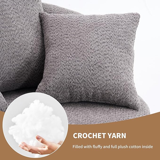 Yoglad 38.58'' Swivel Round Chair, Comfy Boucle 360° Accent Chair with Thick Cushion, Oversized Modern Single Sofa with 3 Pillows, Soft Armchair for Nursery, Living Room, Bedroom, Office (Grey)