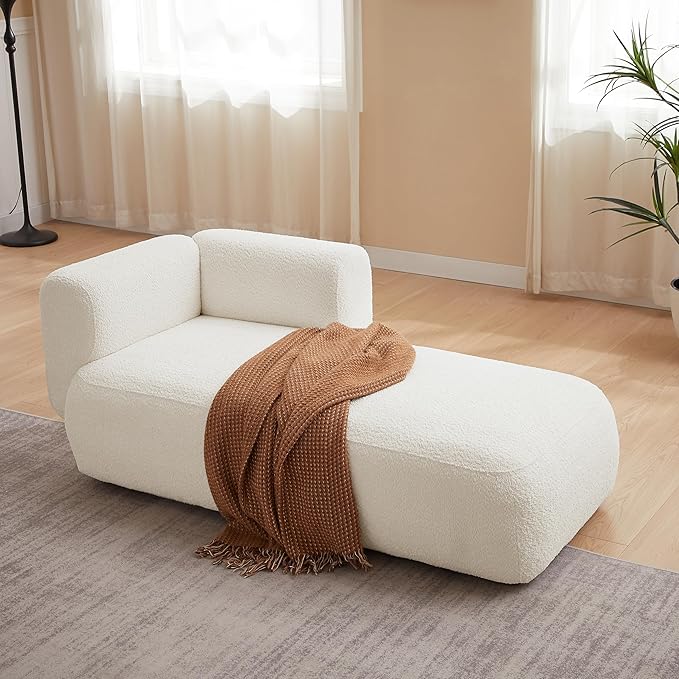 ZEKOKO Boucle Chaise Lounge Chair Indoor Comfy Fluffy Lounge Sofa Upholstered Chaise Lounge Modern Lounge Chair Indoor for Living Room Bedroom Office(Right Hand, Cream)