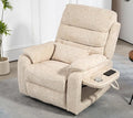 Cream Recliner Chair for Elderly | Tall and Big Man 400lbs | Velvet | Power Lift, Lay Flat, Stand Up, Wireless Charging Device, Extended Footrest, Massage Heat, Cup Holder, Lumbar Pillow